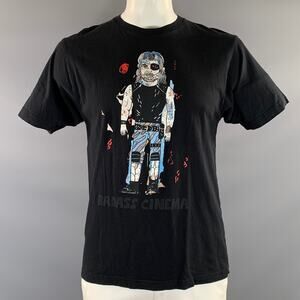 MONDO Size L Black White Graphic Cotton Crew Neck T Shirt